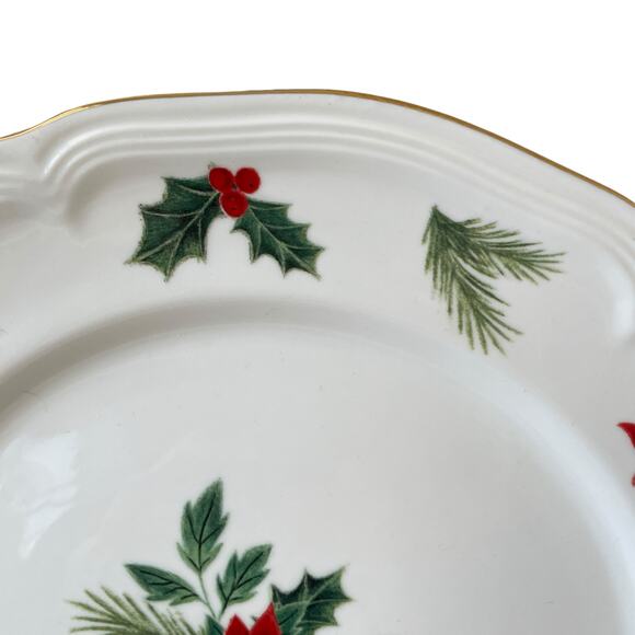 Grace Teaware Christmas Poinsettia Dinner Plates 10.25in Set 4 Holly Berry New - Picture 8 of 16